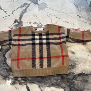 Burberry Checkered Knit Sweater in Tan and Black